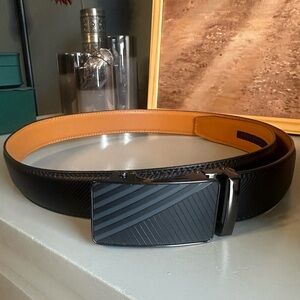 New Men's Black Leather Metal Buckle Ratchet Belt 28”-40”